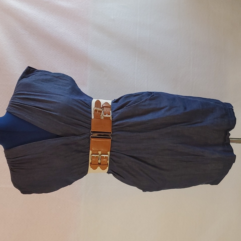 Womens light weight dark blue denim jean sleevesless dress(belt not included)
